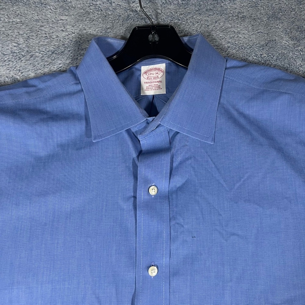 Brooks Brothers Traditional Fit Non-Iron Supima Cotton Blue Dress Shirt 17.5-34 - Picture 2 of 16